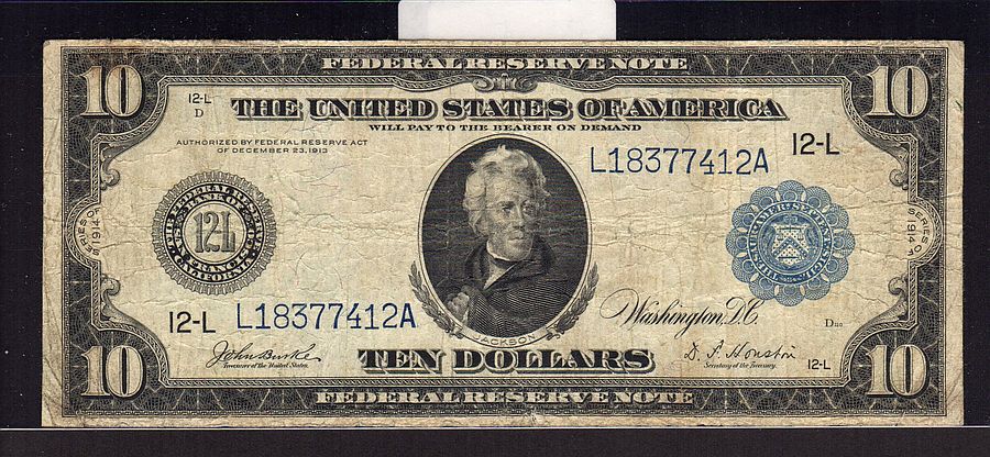 Fr.950, 1914 $10 San Francisco Federal Reserve Note, VF